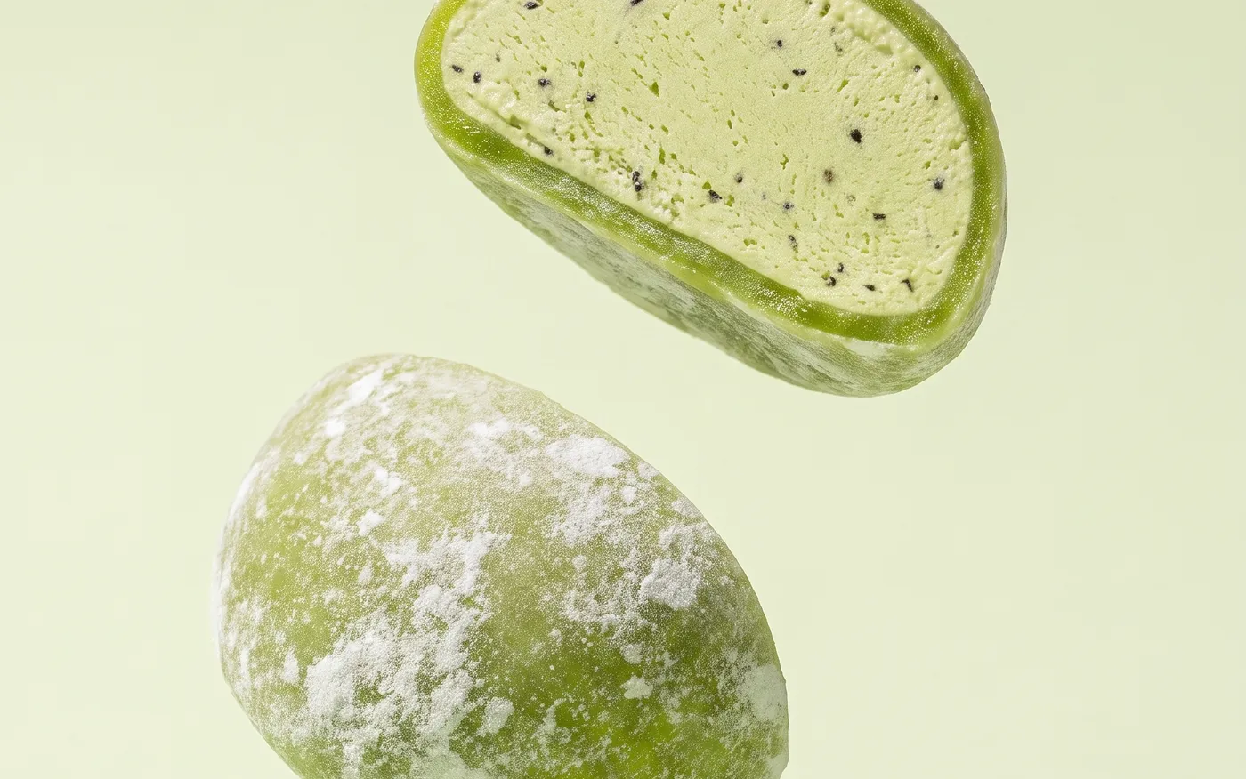 Kiwi mochi, two halves