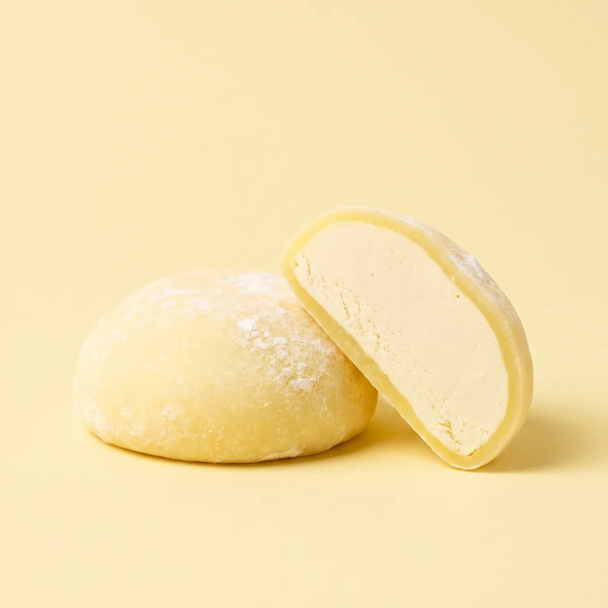 Passion Fruit mochi, whole and cut open
